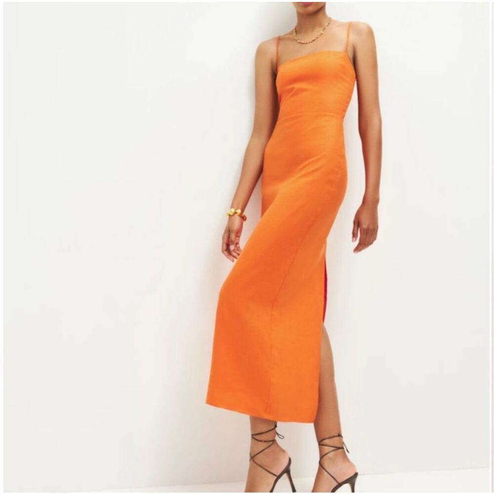 Reformation Frankie Linen Dress - Orange